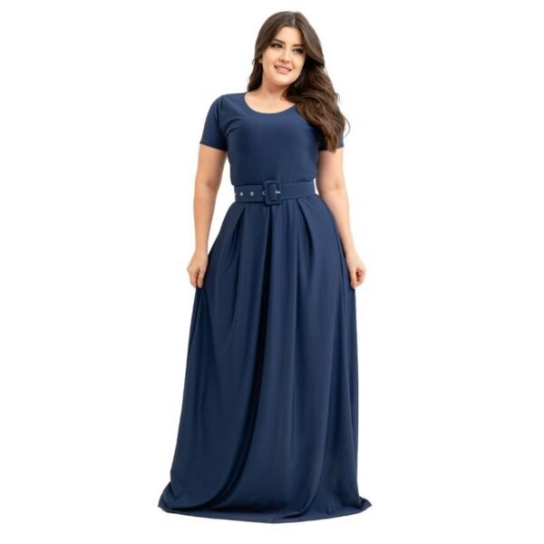 Vestido Longo Estampado Liso Com Cinto De Brinde Moda Evangélica