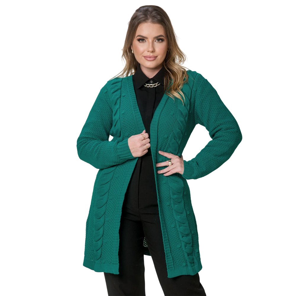 Casaco Sobretudo Tranças Feminino Manga Longa Kimono Frio Dia a Dia Tricot