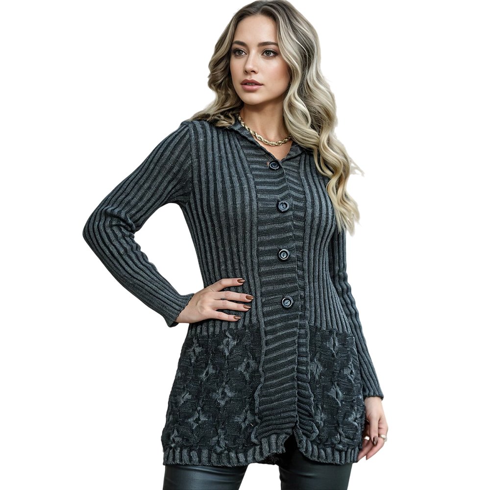 Casaco Tricot Sobretudo Botão Gola de Pelúcia Quentinho Moda Inverno