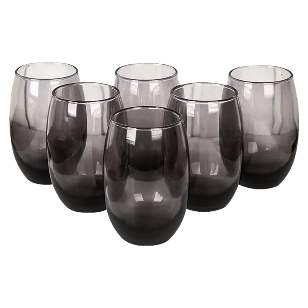 Jogo Copos Aruba Vidro Fumê Multiuso Luxo 465ml Cinza – 4 Copos Nadir Refrigerante Suco