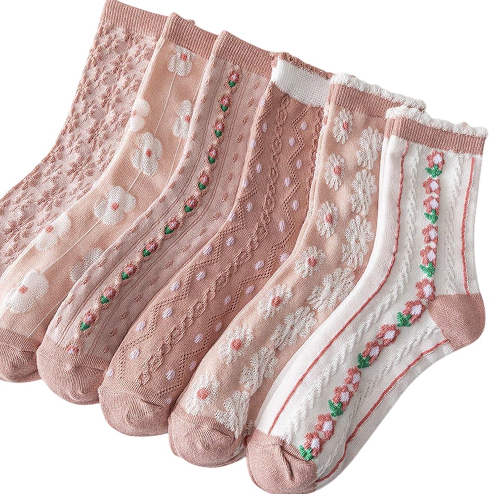 Meias Femininas Cor-de-Rosa de Tubo Médio Estilo Corte Quatro Estações Trendy