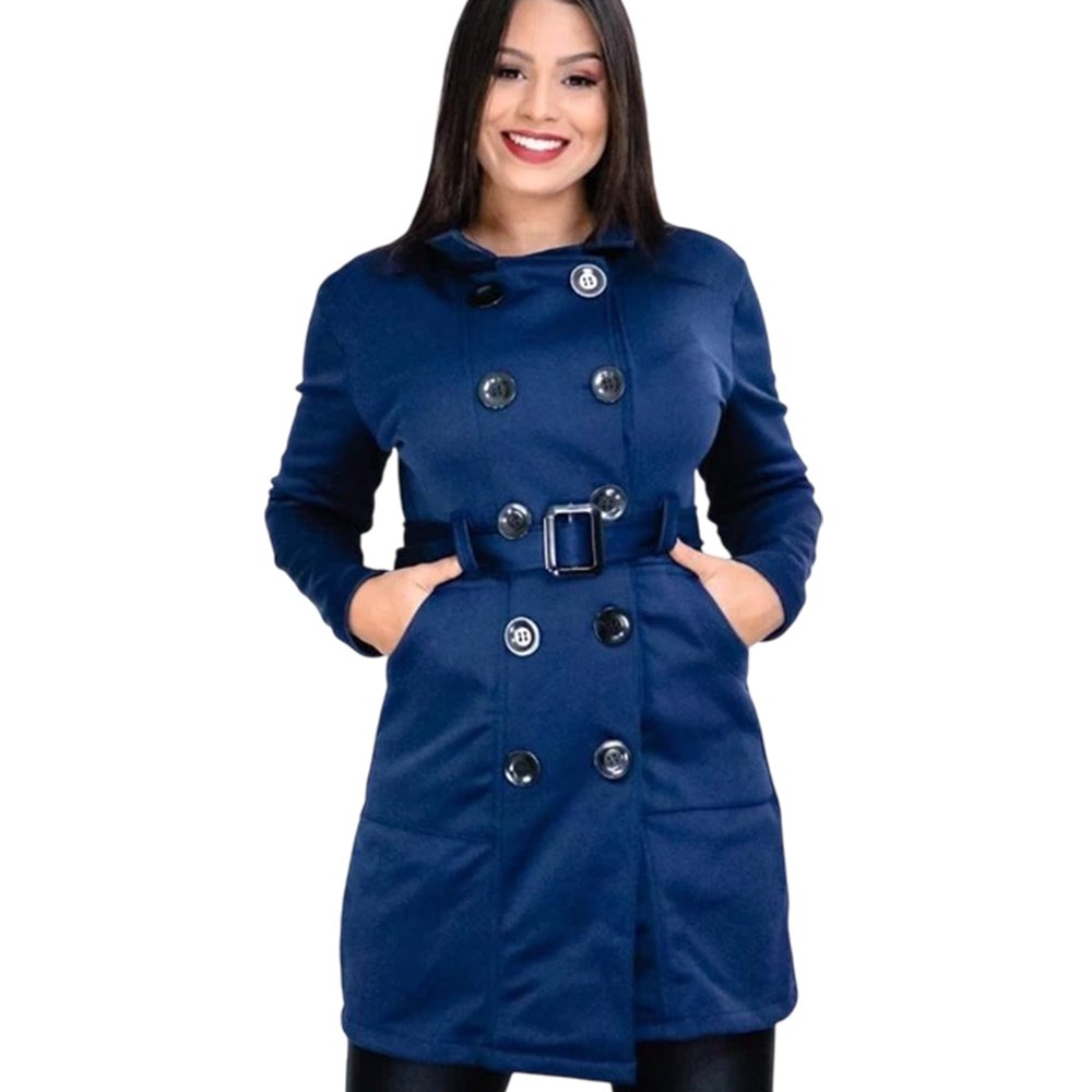 Sobretudo Feminino Botões Casaco de Frio Grosso