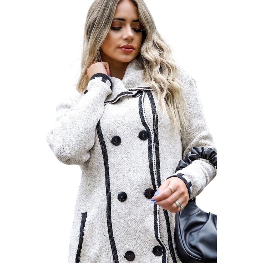 Sobretudo Madri Tricot Feminino Mousse Elegante Manga Longa Com Botões Tendência Moda Inverno