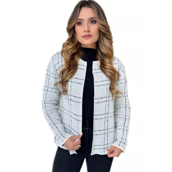 casaco blazer xadrez feminino tweed tricot feminino