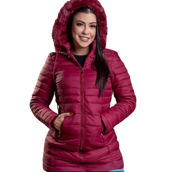 casaco sobretudo parka nilon feminino forrada pelucia teddy C Capuz