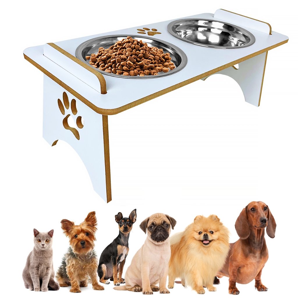 Comedouro Bebedouro Alimentador Pet Elevado Duplo Cachorro Gato Tigela Inox Ração Água