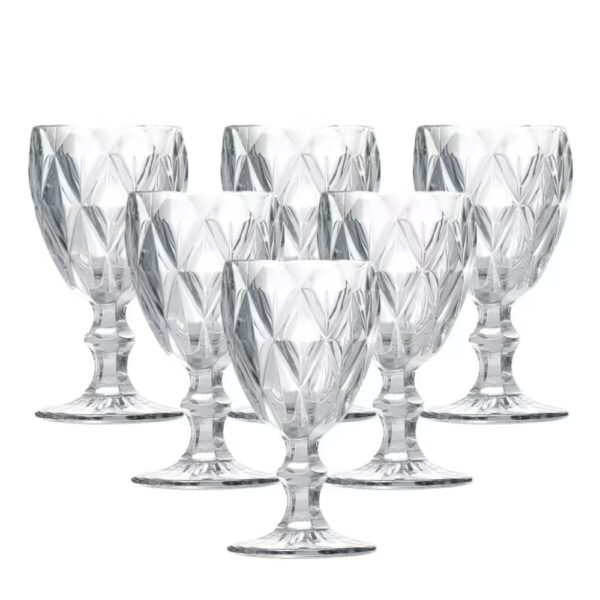 Kit Conjunto 6 Taças De Vidro Diamante Transparente 340ml