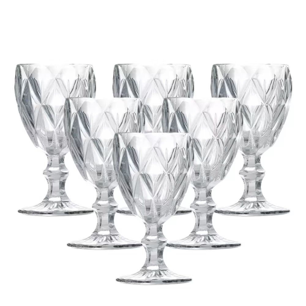 Kit Conjunto 6 Taças De Vidro Diamante Transparente 340 ml