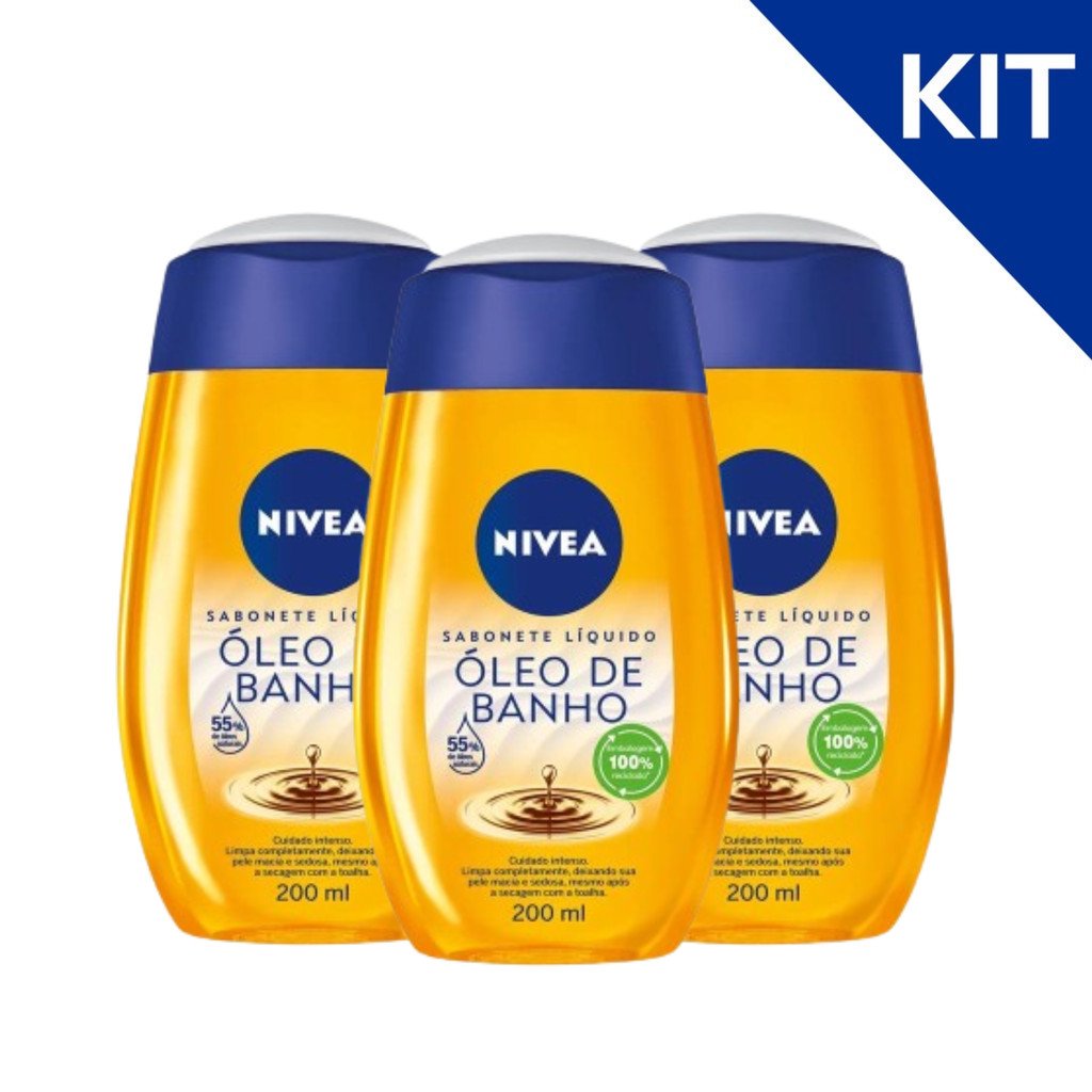 KIT NIVEA Sabonete Líquido Óleo de Banho 200ml – 3 Unidades
