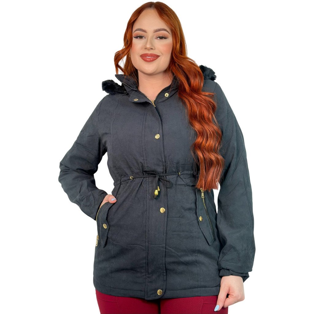 Parka Forrada Inverno com Capuz Sobretudo Jaqueta Peluciada Casaco Feminino Blusa Pelinho Quentinha